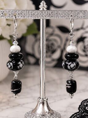 Art Glass & Crystal Beaded Dangle Earrings